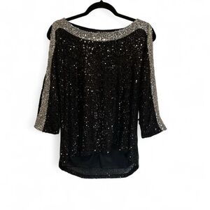 NWT Cable & Gauge Black and Silver Sequin Blouse
